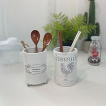 화이트 엔틱 도자기 수저통 꼬끄 빈티지 라벨 프로방스 주방 인테리어 소품 디자인 상품