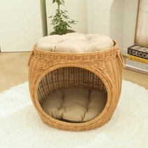 홈데코라인 라탄 고양이집 숨숨집 캣 하우스 반려 애완용품 (방석포함) - 2층 1층