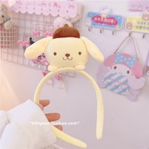 인형 마이 멜로디 Kuromi Kawaii 플러시 페이스 워시 헤드 밴드 여성 Sanrioed Anime 귀여운 소녀 하트 헤어 액세서리, [04] Pom Pom Purin