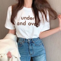봄 여름 기본티 여자 반팔티 언더앤오버 심플 레터링 반팔티셔츠 흰티 가족티 단체티