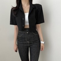 VANANA2 여성 캐주얼 페미닌 찰랑 쿨 소재 린넨 투버튼 크롭 반팔 자켓