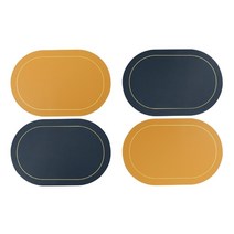 베이직스토리 양면 식탁매트 4개세트 북유럽 방수코팅 식탁 테이블 매트 (45 X 30cm), 네이비 타원형 양면 식탁테이블 4개