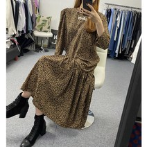 키치 호피 레오파드 루즈핏 가을 롱 캉캉 원피스 2color