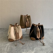 2022 여성용 가죽가방 리얼 소가죽 드로스트링 버킷 백 핸드백 숄더백