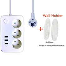 멀티탭EU 소켓 250V 16A 2500W 3 USB 충전 전화 4/3 콘센트 전원 스트립 집 전압 보호, 01 250 볼트_01 white_01 EU, 08 model 3 with holder