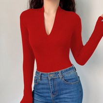 [해외] 골지 브이넥 긴팔 하이레그 바디수트 의상
