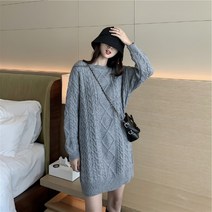 위위브렌 여성용 라운드넥 아가일 니트원피스