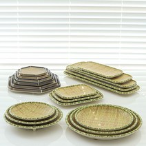 멜라민 튀김 그릇 대나무 소쿠리 쌈채반 나무 무늬, 청대나무 육각채반 8in