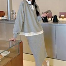 봄가을 여성 롱치마 상하세트 맨투맨 스커트 코디세트 롱 치마 트레이닝복세트 루즈핏 여자 투피스세트