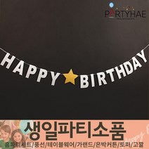 (주)파티해 생일파티 장식용품1 A-C - 홈파티세트 가랜드 은박커튼, B03_반짝이가랜드(BIRTHDAY)-실버