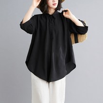 가을 라운드 여성 블라우스 검정 패턴 예쁜 쇼핑몰 반팔 티블라우스 레이스 목폴라