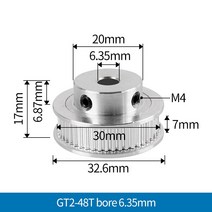 킹룬 GT2 타이밍 풀리 16 20 30 60 Tooth 2GT 동기 휠 기어 보어 5 6.35 8mm 벨트 너비 6mm Ender CR10 용 3D 프린터 부품, [07] 48T W6 B635