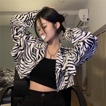 HUAXING 여성 호피 미니 코트 쇼트 박시 긴팔 상의 캐주얼 재킷