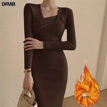 DFMEI 햅번느낌 프렌치코트에 무릎까지 오는 퍼 원피스 이너 이너 이너 니트 원피스 여 추동