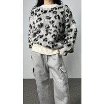 레오파드니트 오버핏 겨울니트 모헤어 앙고라