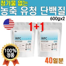 식약처 수입확인증 농축 유청 단백질 WPC 프로틴 분말 가루 600gx2개 40일분 미국산 수입 WPC 웨이 프로틴 NCS 첨가물없는 물에타먹는 마시는 고급 고함량 단백질 쉐이크, 2개