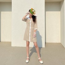 제이스타일 베리콘 배색 카라 진주 원피스