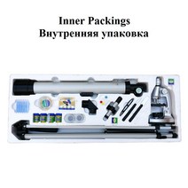 굴절 천체 망원경 및 1200X 어린이 현미경 세트 과학 학습 선물 교육 장난감 DIY 키트, 한개옵션0