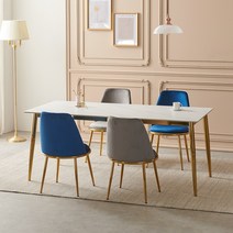 라로퍼니처 브릭스 1800 포세린 통 세라믹 6인 식탁 세트 골드 프레임 테이블, 화이트, 식탁+의자4, 그레이4