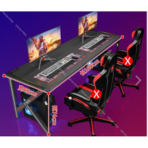 LED 데스크 2인용 게이밍 컴퓨터 책상 BJ 듀얼모니터, 라이트형 W1600 x D600 x H740