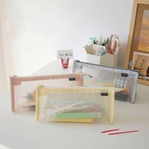 심플 스탠딩 메쉬 펜슬 파우치 대용량 필통, LightPink