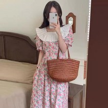 DarjinQD 레이스카라 퍼프셔링 퍼프소매 꽃무늬원피스 하객 원피스