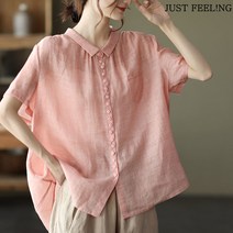 JUST FEEL!NG 빅사이즈 M-3XL/면마/캐주얼/반팔/셔츠/블라우스/남방/여성/여름/20대/30대/40대