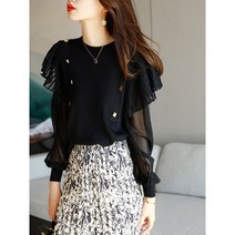 패션고리 여성 주름 레이스 블라우스 B1016