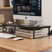 메탈모니터받침대 usb 선반 모니터 받침대 PC 거치대 데스크톱 USB 확장 추가 고가 이중 테이블 수납 베이스 다기능 맥 일체형 무선 고속 충전 적용, 03 빅사이즈 中式墨흑色+흑色 ZGJ