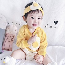 유아 바디슈트 헤어밴드세트 66-90 신생아 2종 귀여운 옷 아기 계란