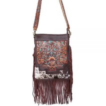 CHALLENGER 여성용 웨스턴 소가죽 숨겨진 휴대용 숄더백 지갑 18JQH02 꽃무늬 터키석