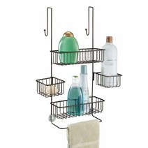 IDesign Metalo 욕실 오버 더 도어 샤워 캐디 샴푸 컨디셔너 비누용 회전 보관 바구니 26.7 x 21 57.8cm(10.5 8.25 22.75인치) 브론즈 3, Bronze