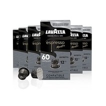 Lavazza Espresso Ristretto 다크 로스트 아라비카 & 로부스타 알루미늄 캡슐 Nespresso 오리지널 머신과 호환 가능(60팩) 밸류 팩 초콜릿과 캐러멜