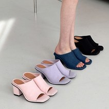 서우뿐 / 오픈토 사각코 패브릭 와이드 샌들 슬리퍼 통굽 7cm