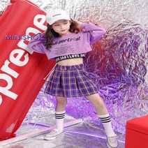 키즈 치어리더 스트릿댄스 패션 비걸 아동 방송댄스 의상 복 세트 댄스개인레슨 성인, 바이올렛 탑_130cm