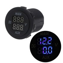 Round LED Dual Display Volt Voltmeter Car Digital Voltage 10-60V Universal Blue Red Green, 02 Blue