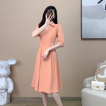 빅사이즈원피스 (SHEZI)2022년 가을 빅사이즈여성복 스타일 라펠카라 원피스 통통 유행치마 아이