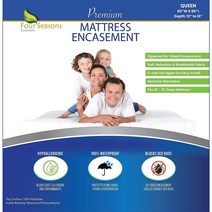 Four Seasons Essentials Queen Mattress Protector - Zippered Bedbug Waterproof Mattress Cover Premiu, 1, White