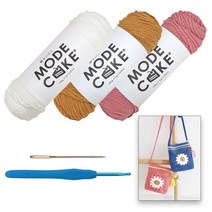 [니뜨] 모드케이크 뜨개실(100g) x 3볼+후르츠코바늘 7/0호1개+돗바늘+모티브 크로스백 도안, 1번+5번+11번