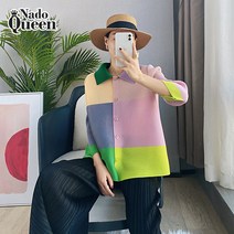 나도퀸 일레븐 멀티배색 플리츠 주름 블라우스***판매자 퀸앤조이***