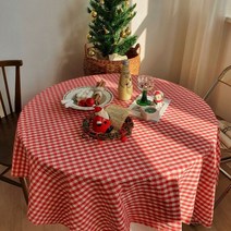 [H] 코튼 순면 체크 크리스마스 식탁보 홈 파티 캠핑 테이블보, 레드체크, 140*90