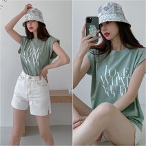 패드 로고 나시 민소매 어깨패드티 여름 반팔 티셔츠
