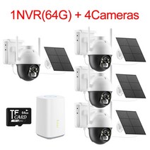 태양광 CCTV 실외 techage 4ch ptz 무선 카메라 시스템 3mp 충전식, 1 nvr 64gb 4 캠