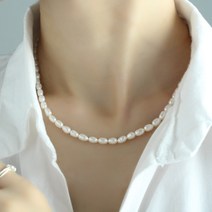 925실버 천연 담수 레이어드 초커 쌀알 밥풀 김나영 못난이 진주 비드 목걸이