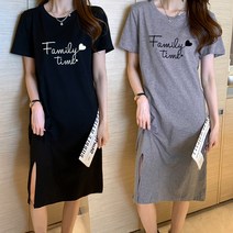 스타일아유 여성 오버핏 라운드 도안 프린트 반팔 롱 원피스