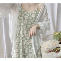 끈 나시 플라워 브이넥 러블리 원피스 A라인 쉬폰 꽃나염 롱원피스