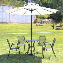 하늘창 둥근망 야외테이블세트 2/4인용 블랙세트 철제 철망 아웃도어 카페테라스 펜션, 둥근망4인세트-2단파라솔270-그린+베이스