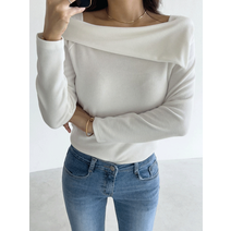 [디오브] 언발 오프숄더 골지 티셔츠 데일리 미니멀 페미닌 캐주얼 여친룩 코디