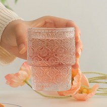 하우키친 데이지 패턴 빈티지 유리컵 글라스, 4개 세트, 200ml