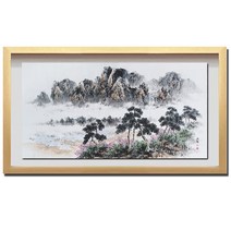 (진품) 할인판매 진짜그린 배삼임수 봄 산수화그림 풍수 액자 거실 복도 사업장 부자되는 풍경화 생기 풍수에좋은 그림 표구액자 풍경그림 동양화, 3번 골드액자